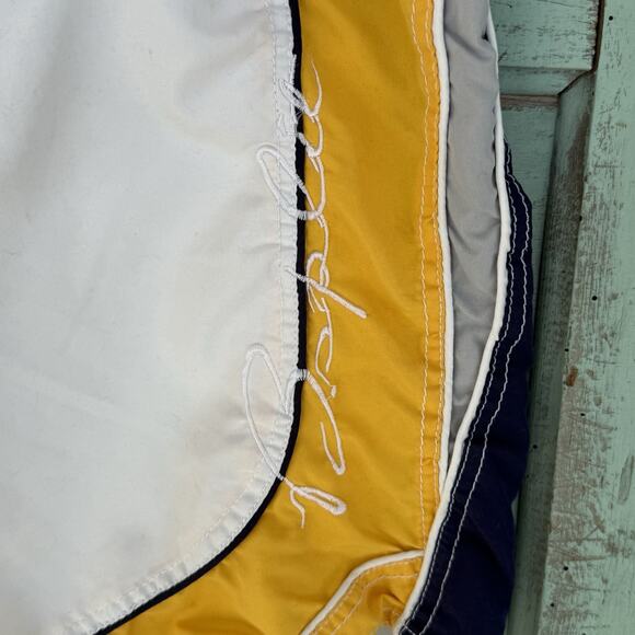 B Split Men’s Swim Trunk‎ Size L White Yellow Stripe Summer 38” Waist 11” Inseam - Picture 2 of 6